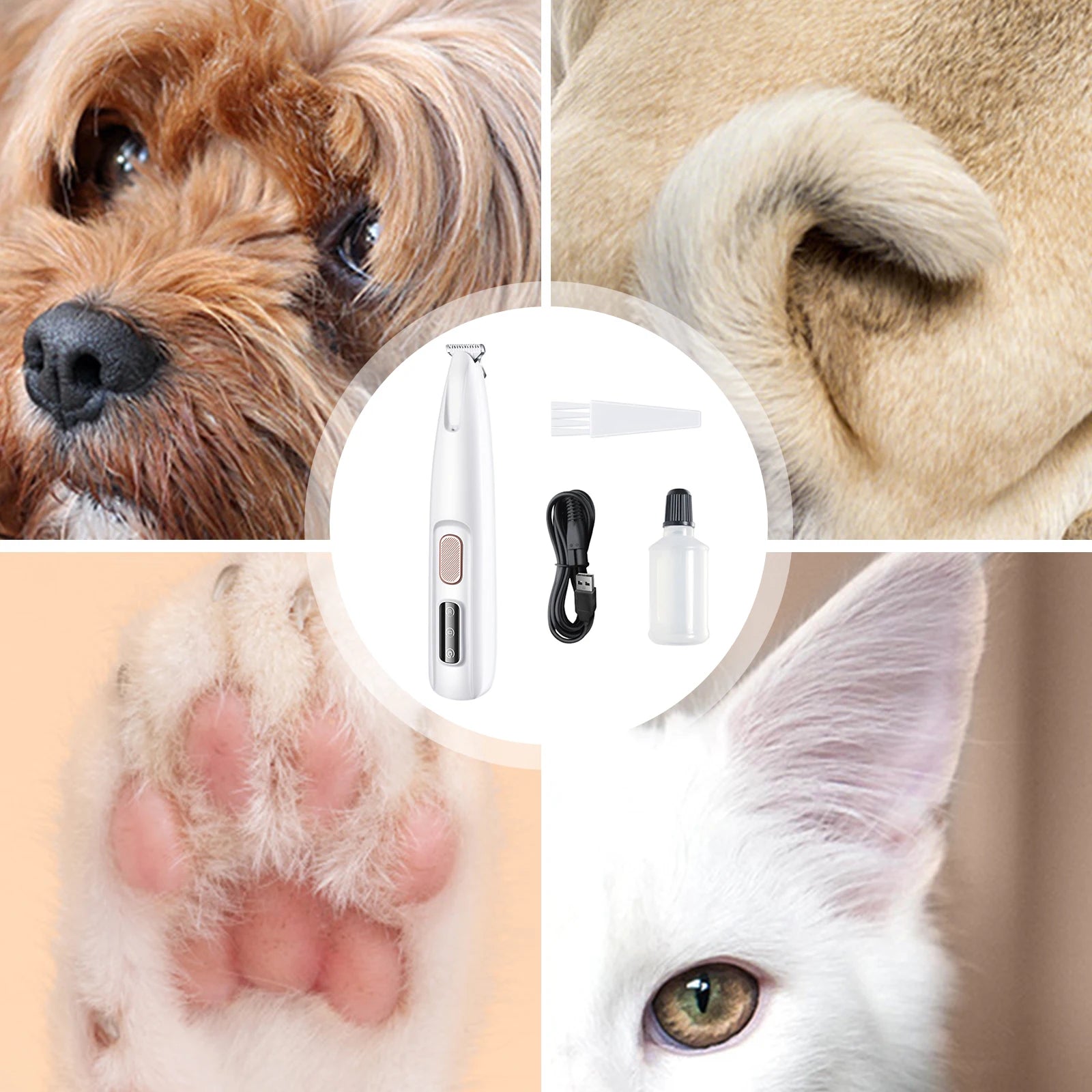 Rechargeable Pet Paw Trimmer with LED Light – Waterproof Grooming Clippers